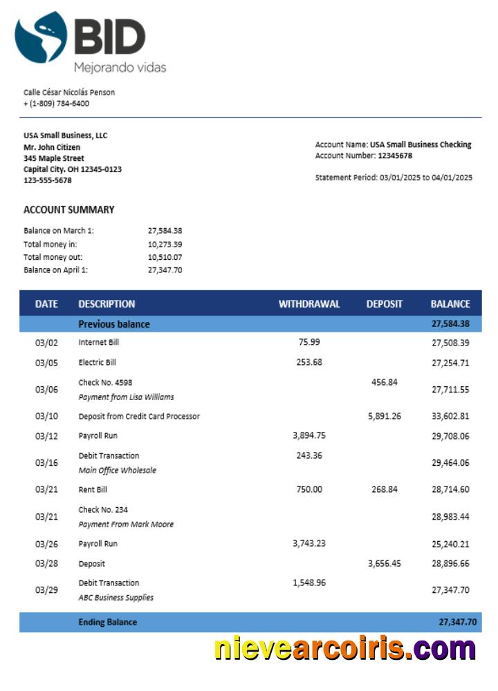 BID business account statement